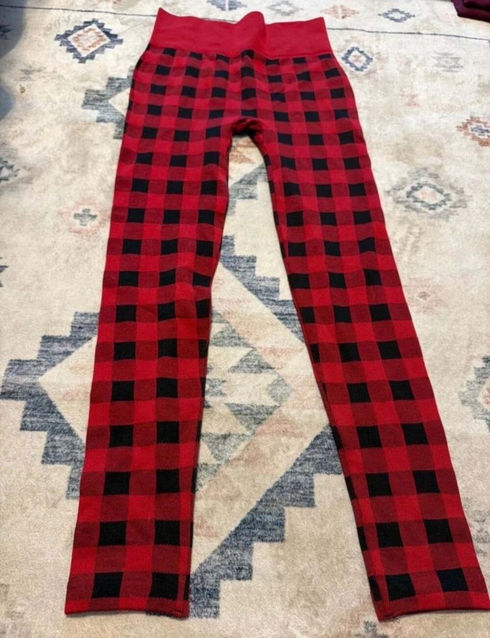 Muk Luks Red and Black Buffalo Plaid Fleece Lined Leggings 2X/3X